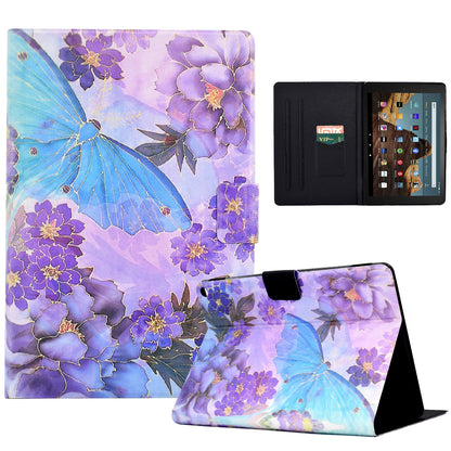 For Amazon Fire HD 10 (2021) / HD 10 Plus (2021) Leather Cover Pattern Printed Anti-Scratch Tablet Case with Card Slots