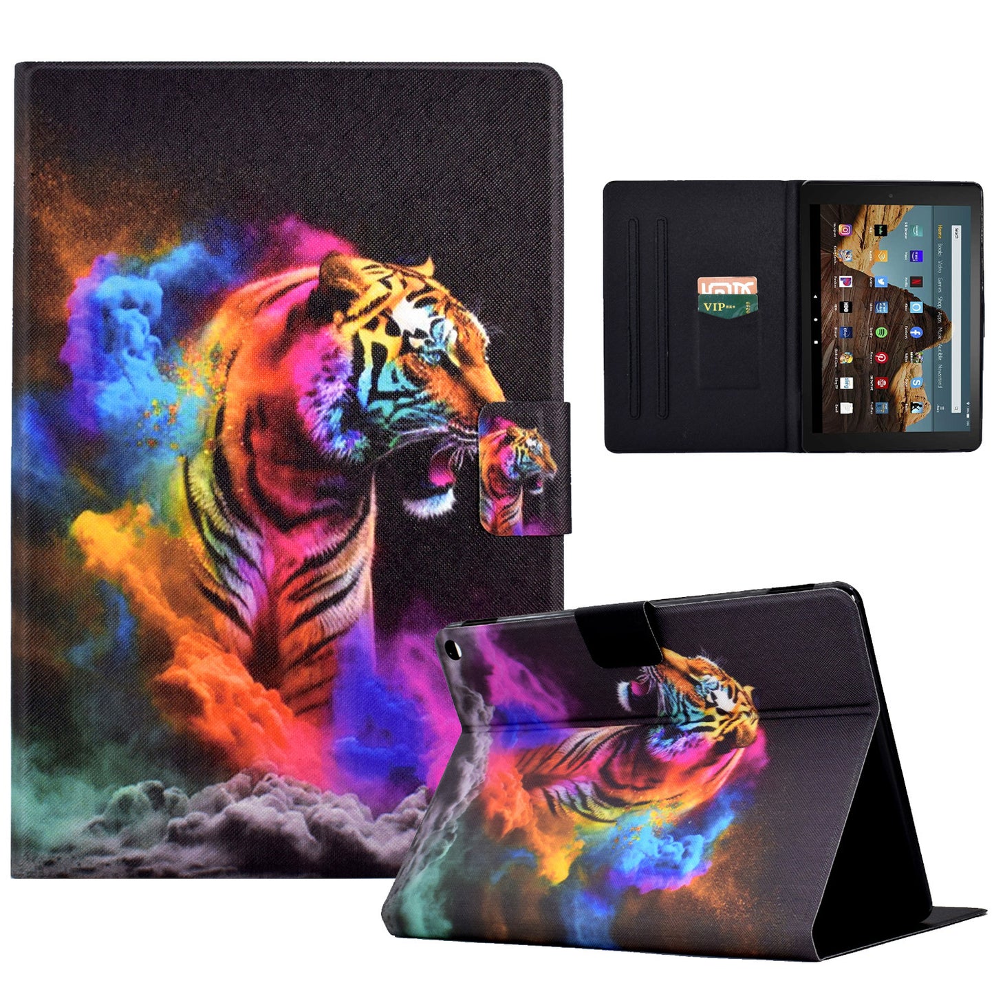 For Amazon Fire HD 10 (2021) / HD 10 Plus (2021) Leather Cover Pattern Printed Anti-Scratch Tablet Case with Card Slots