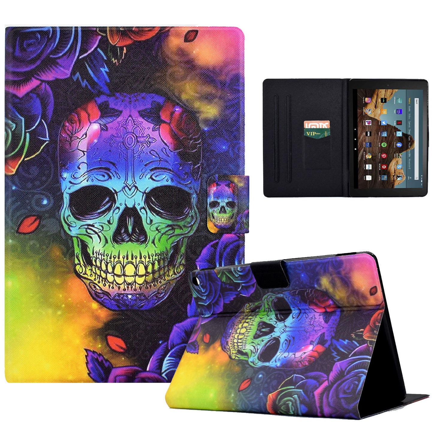 For Amazon Fire HD 10 (2021) / HD 10 Plus (2021) Leather Cover Pattern Printed Anti-Scratch Tablet Case with Card Slots