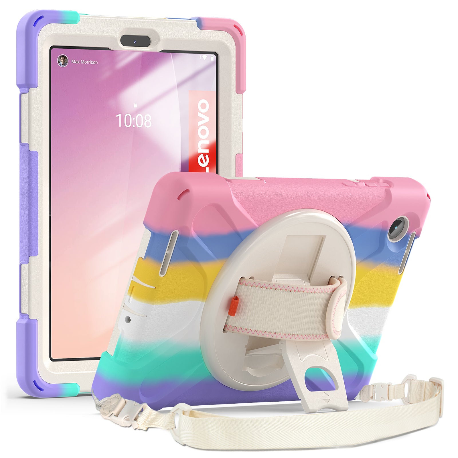 For Lenovo Tab M8 Gen 4 Shockproof Case Kickstand Tablet Case PC+Silicone Cover with Hand Strap  /  Shoulder Strap