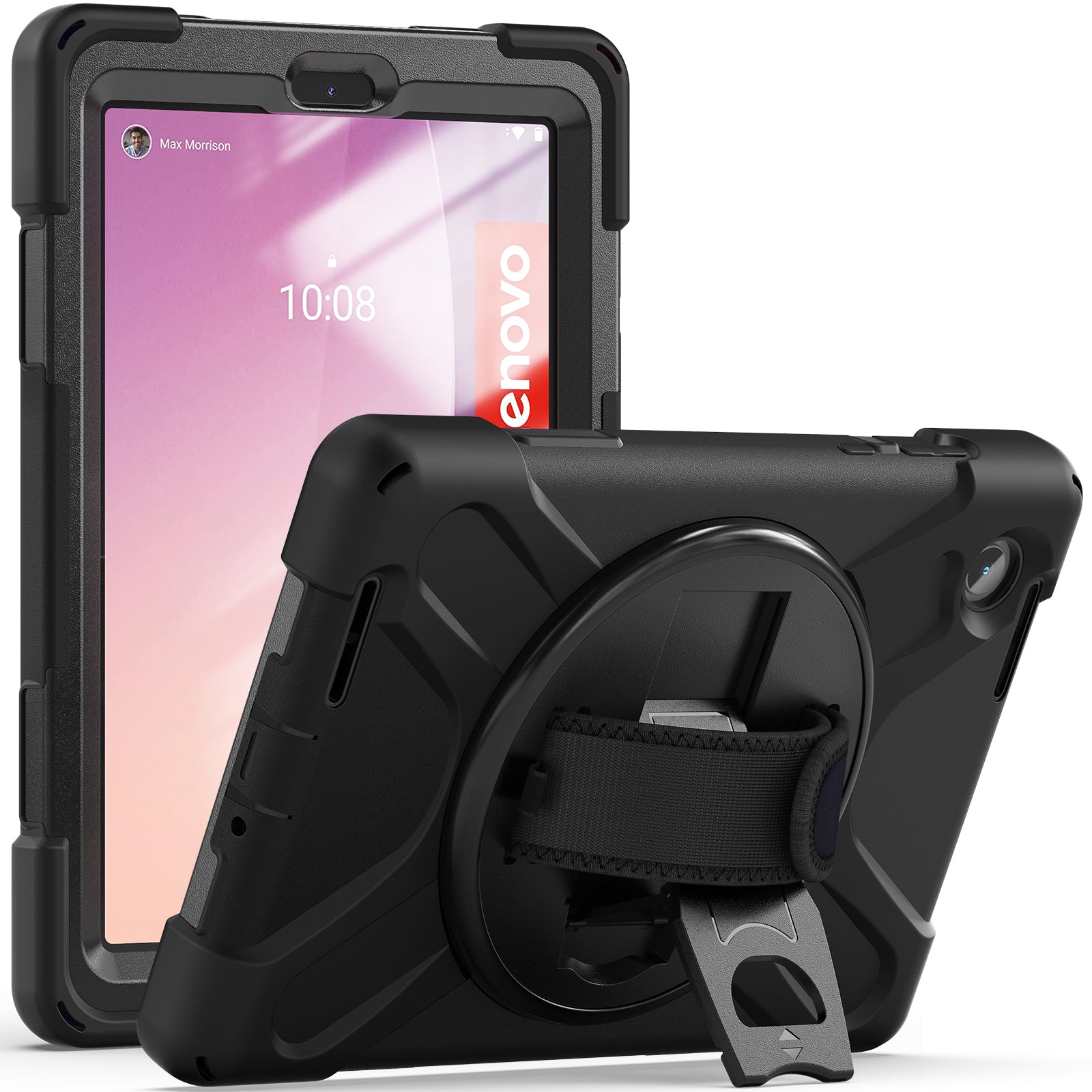 For Lenovo Tab M8 Gen 4 Kickstand PC + Silicone Tablet Case 360 Degree Rotation with Hand Strap