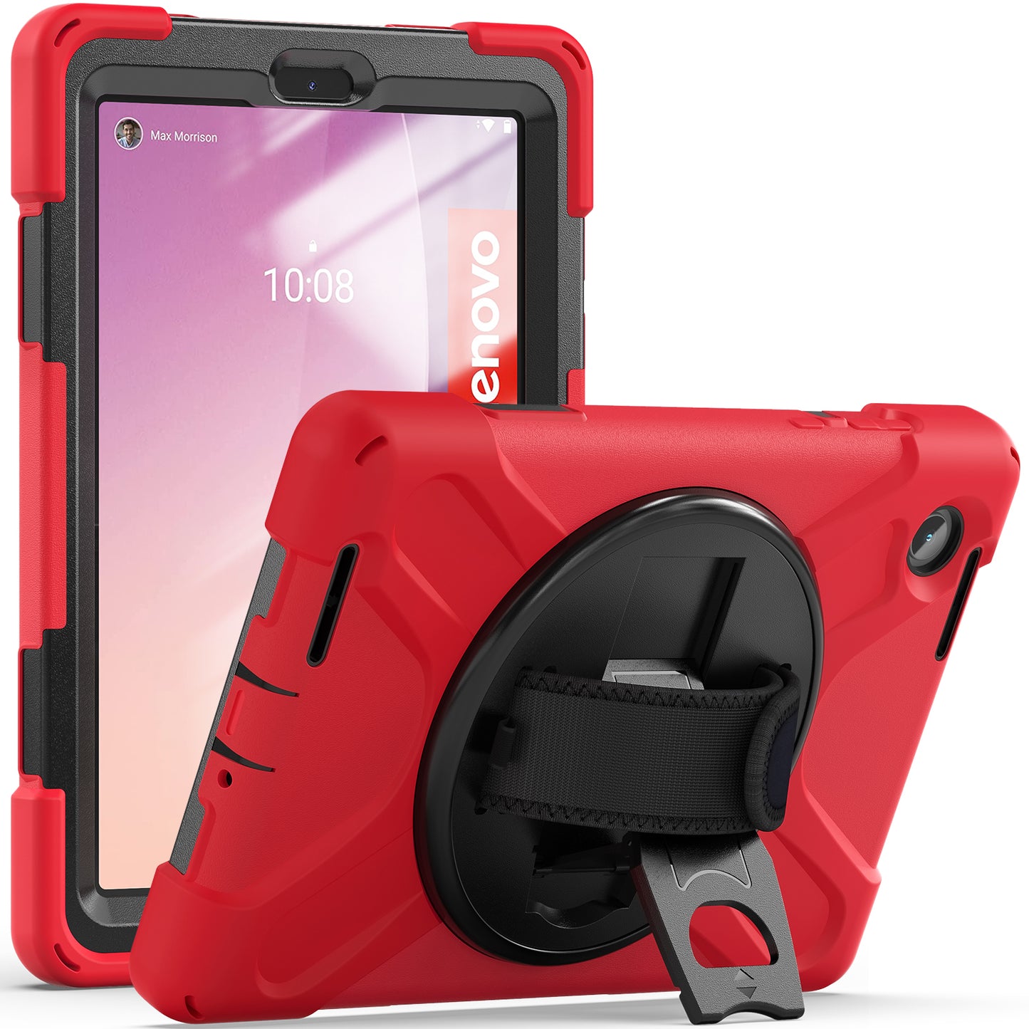 For Lenovo Tab M8 Gen 4 Kickstand PC + Silicone Tablet Case 360 Degree Rotation with Hand Strap