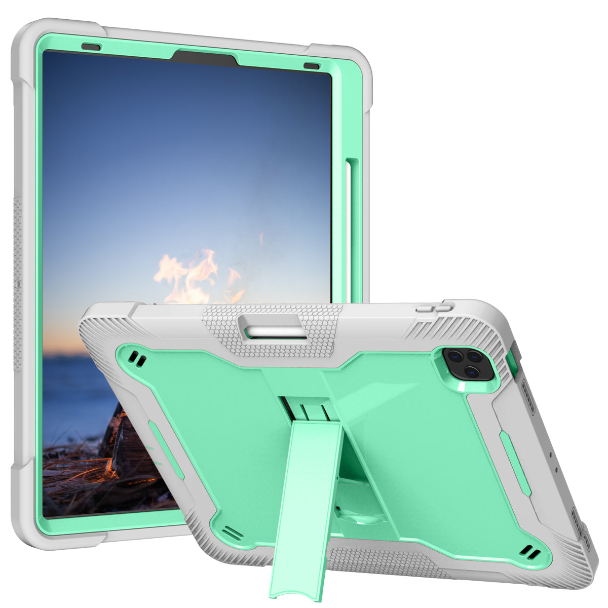 Kickstand Tablet Case for iPad Pro 12.9 (2018) / (2020) / (2021) / (2022) , Silicone + PC Protective Cover with Pencil Holder