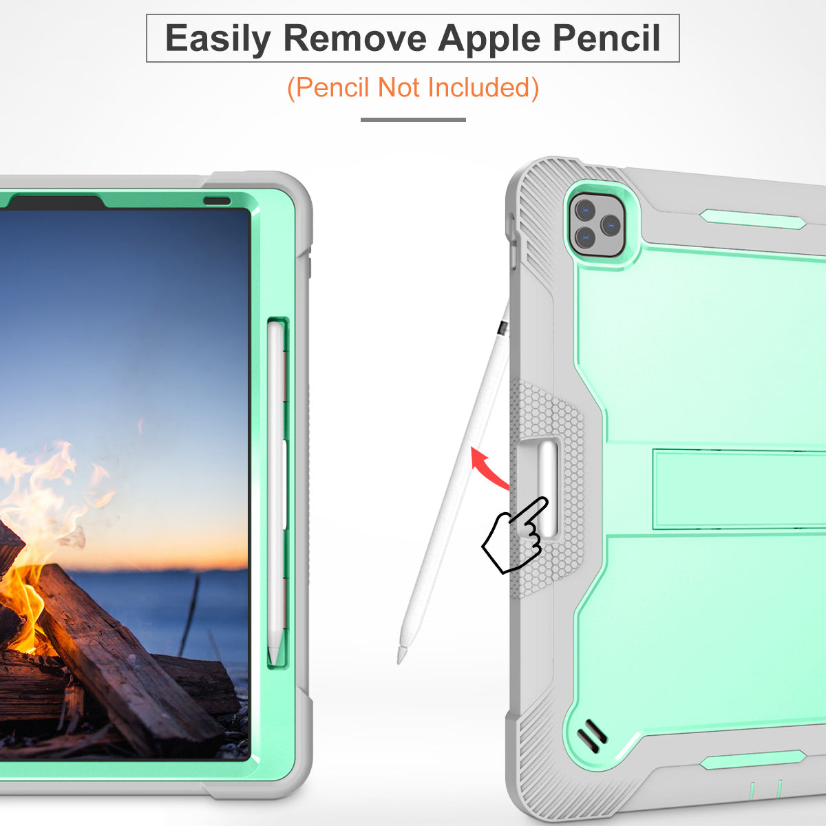 Kickstand Tablet Case for iPad Pro 12.9 (2018) / (2020) / (2021) / (2022) , Silicone + PC Protective Cover with Pencil Holder