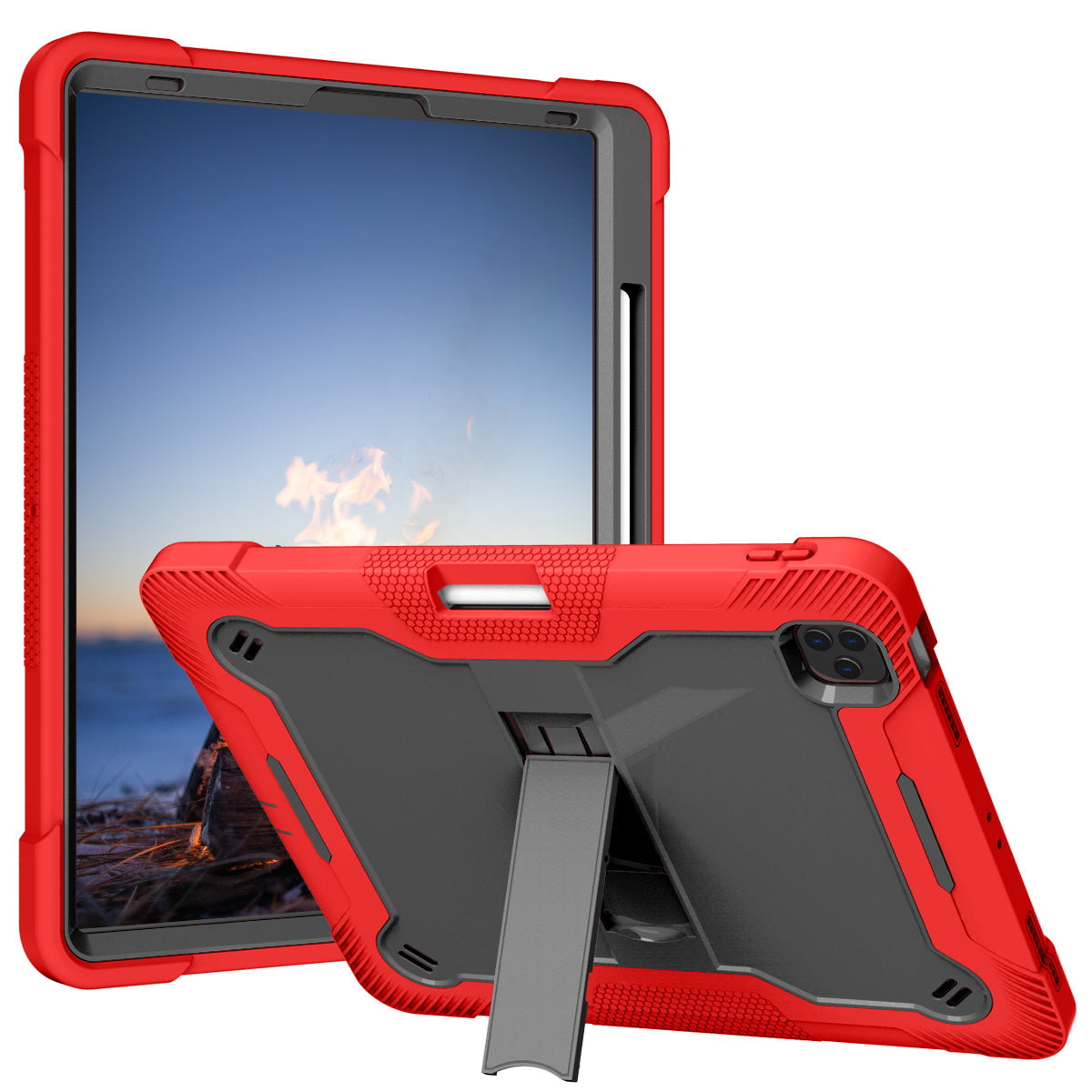 Kickstand Tablet Case for iPad Pro 12.9 (2018) / (2020) / (2021) / (2022) , Silicone + PC Protective Cover with Pencil Holder