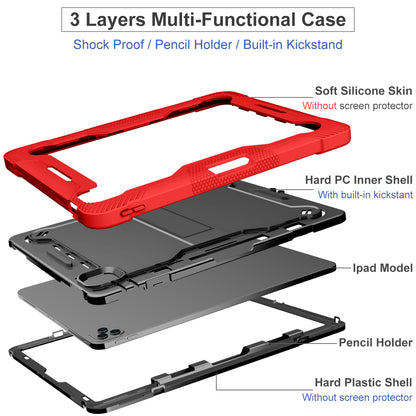 Kickstand Tablet Case for iPad Pro 12.9 (2018) / (2020) / (2021) / (2022) , Silicone + PC Protective Cover with Pencil Holder