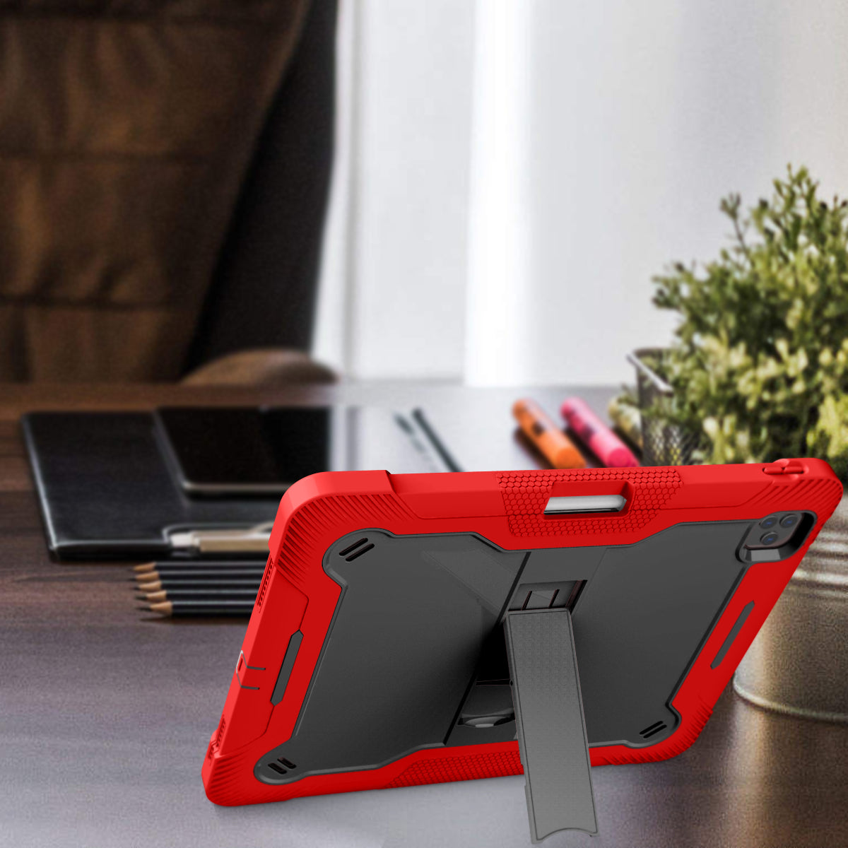 Kickstand Tablet Case for iPad Pro 12.9 (2018) / (2020) / (2021) / (2022) , Silicone + PC Protective Cover with Pencil Holder