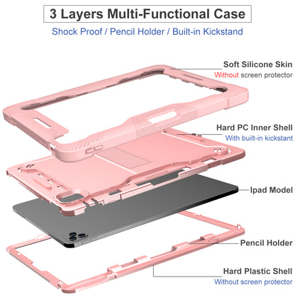 Kickstand Tablet Case for iPad Pro 12.9 (2018) / (2020) / (2021) / (2022) , Silicone + PC Protective Cover with Pencil Holder