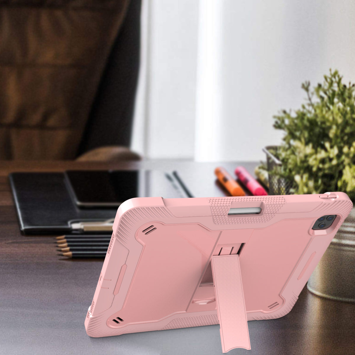 Kickstand Tablet Case for iPad Pro 12.9 (2018) / (2020) / (2021) / (2022) , Silicone + PC Protective Cover with Pencil Holder