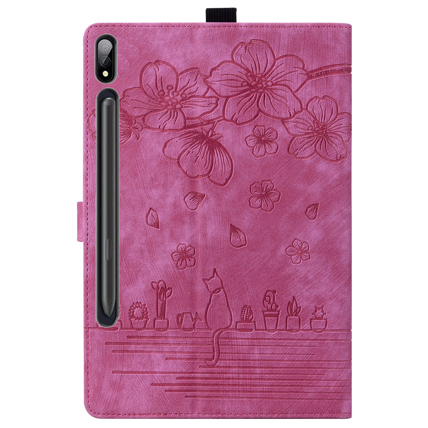 For Samsung Galaxy Tab S8 Ultra Card Slots Leather Tablet Case Stand Imprinted Flower Cat Tablet Cover