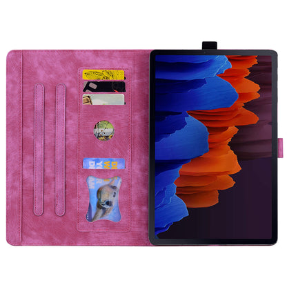 For Samsung Galaxy Tab S8 Ultra Card Slots Leather Tablet Case Stand Imprinted Flower Cat Tablet Cover