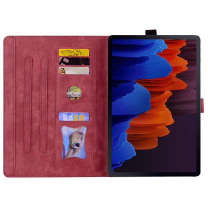 For Samsung Galaxy Tab S8 Ultra Card Slots Leather Tablet Case Stand Imprinted Flower Cat Tablet Cover