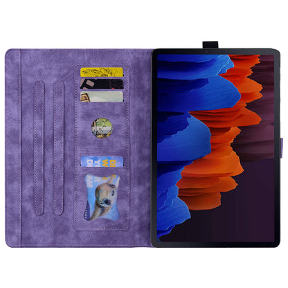 For Samsung Galaxy Tab S8 Ultra Card Slots Leather Tablet Case Stand Imprinted Flower Cat Tablet Cover