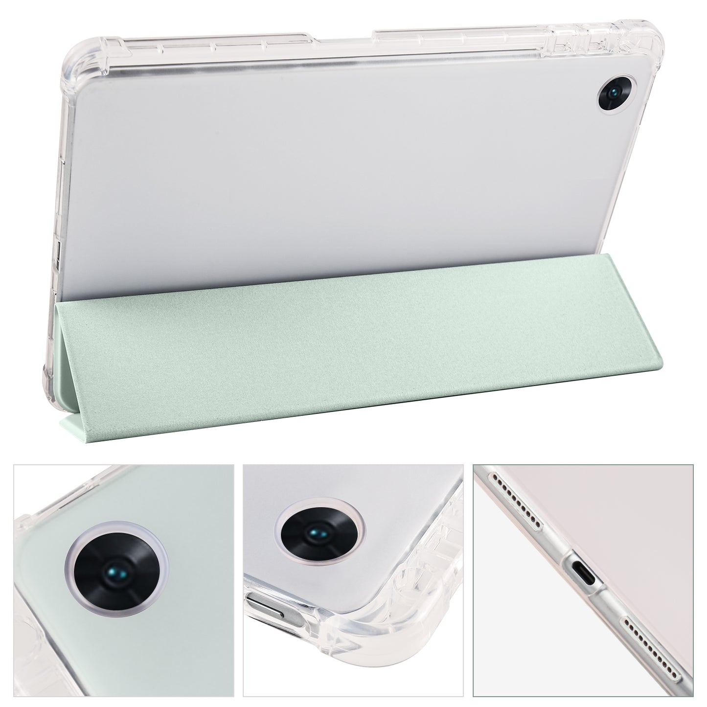 For Oppo Pad Air PU Leather Trifold Stand Cover Transparent Back Tablet Case with Pencil Holder