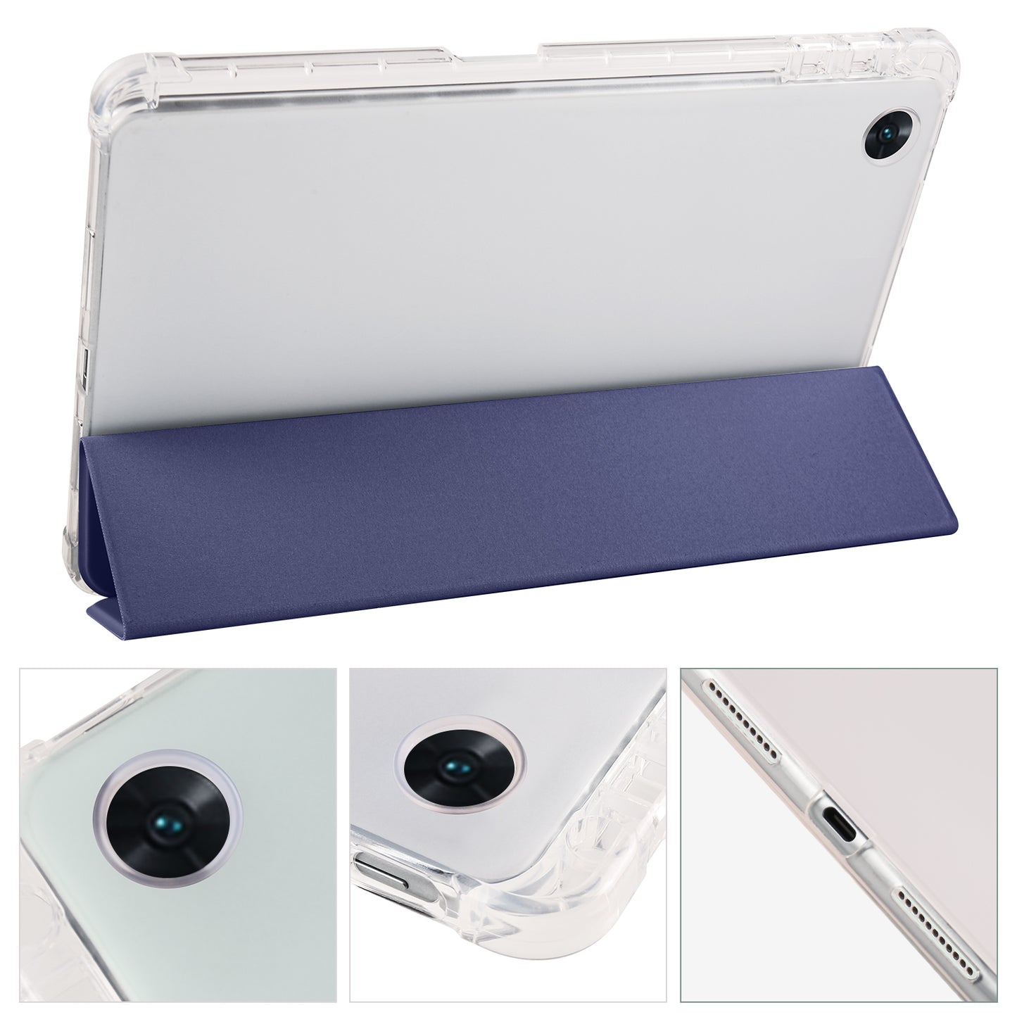 For Oppo Pad Air PU Leather Trifold Stand Cover Transparent Back Tablet Case with Pencil Holder