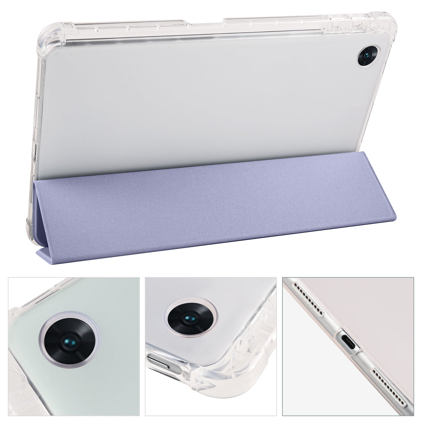 For Oppo Pad Air PU Leather Trifold Stand Cover Transparent Back Tablet Case with Pencil Holder