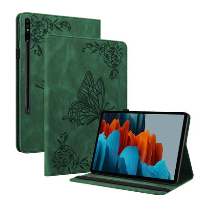 Anti-Slip Tablet Case for Samsung Galaxy Tab S9+ / S9 FE+ PU Leather Imprinted Butterfly Flower Card Holder Stand Cover