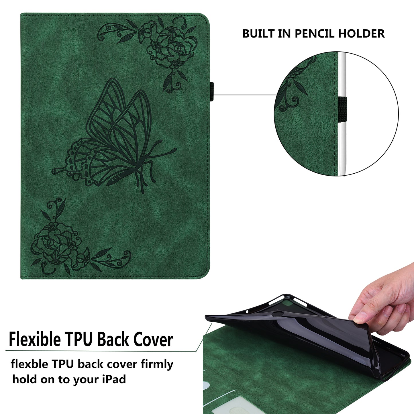 Anti-Slip Tablet Case for Samsung Galaxy Tab S9+ / S9 FE+ PU Leather Imprinted Butterfly Flower Card Holder Stand Cover