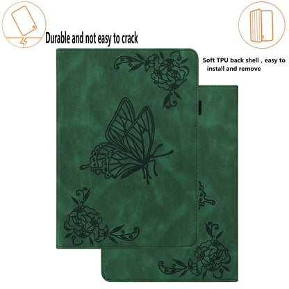 Anti-Slip Tablet Case for Samsung Galaxy Tab S9+ / S9 FE+ PU Leather Imprinted Butterfly Flower Card Holder Stand Cover