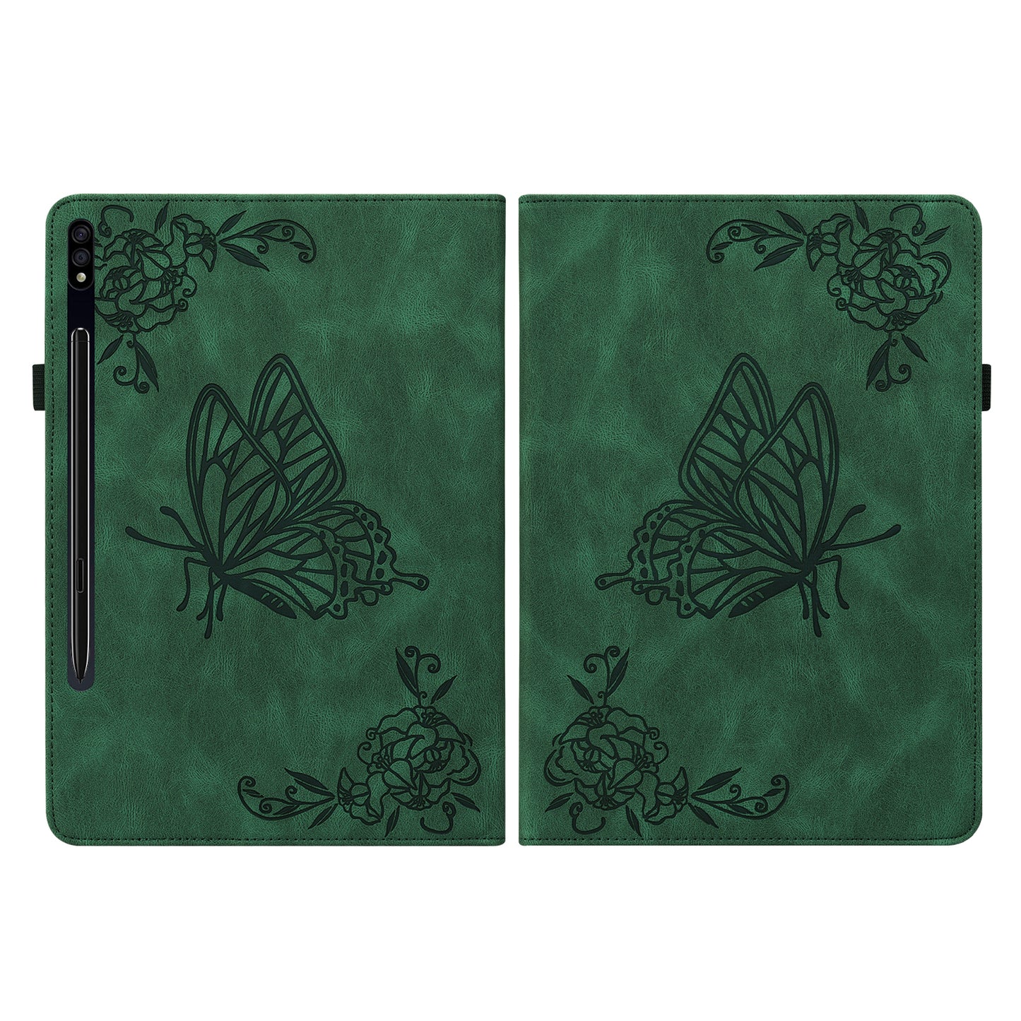 Anti-Slip Tablet Case for Samsung Galaxy Tab S9+ / S9 FE+ PU Leather Imprinted Butterfly Flower Card Holder Stand Cover