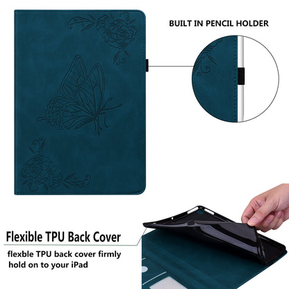 Anti-Slip Tablet Case for Samsung Galaxy Tab S9+ / S9 FE+ PU Leather Imprinted Butterfly Flower Card Holder Stand Cover