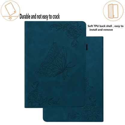 Anti-Slip Tablet Case for Samsung Galaxy Tab S9+ / S9 FE+ PU Leather Imprinted Butterfly Flower Card Holder Stand Cover