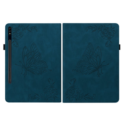 Anti-Slip Tablet Case for Samsung Galaxy Tab S9+ / S9 FE+ PU Leather Imprinted Butterfly Flower Card Holder Stand Cover