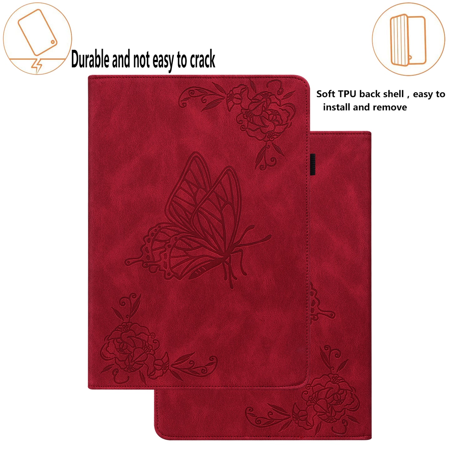 Anti-Slip Tablet Case for Samsung Galaxy Tab S9+ / S9 FE+ PU Leather Imprinted Butterfly Flower Card Holder Stand Cover