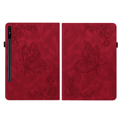 Anti-Slip Tablet Case for Samsung Galaxy Tab S9+ / S9 FE+ PU Leather Imprinted Butterfly Flower Card Holder Stand Cover