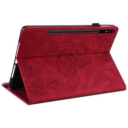 Anti-Slip Tablet Case for Samsung Galaxy Tab S9+ / S9 FE+ PU Leather Imprinted Butterfly Flower Card Holder Stand Cover