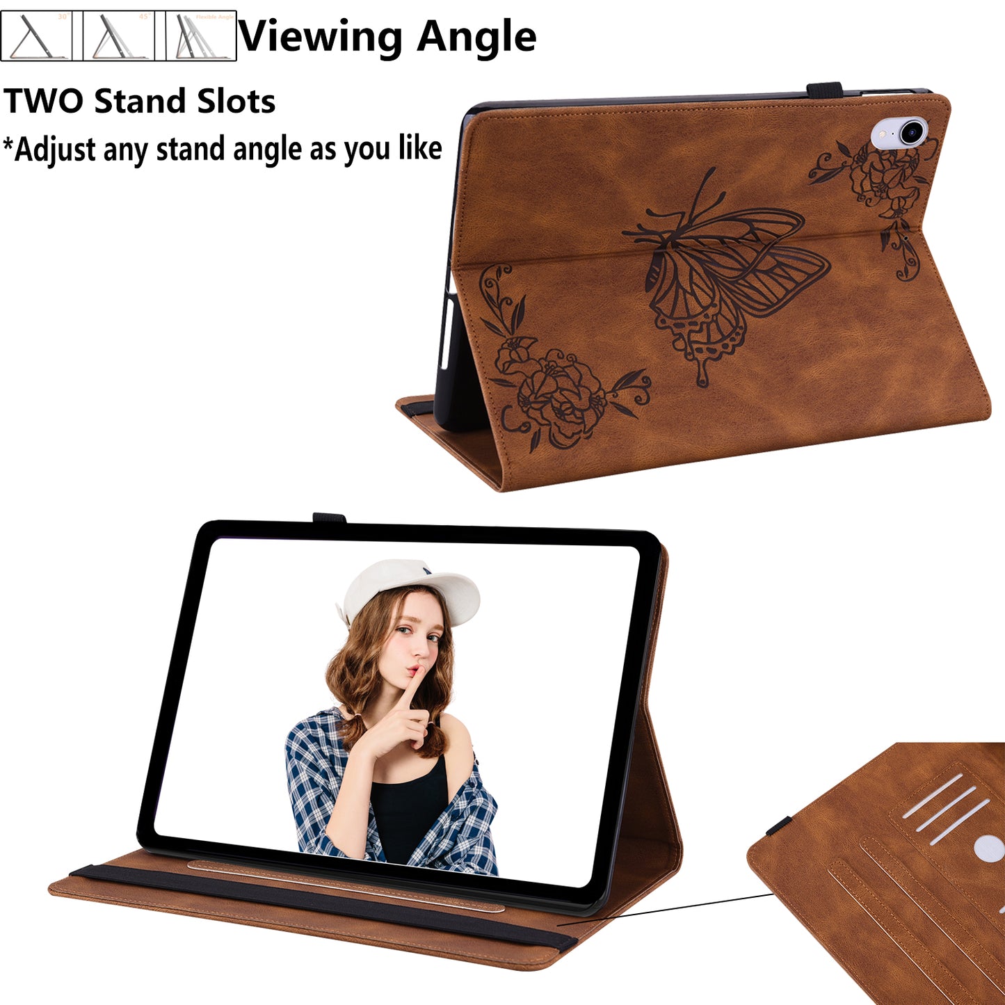 Anti-Slip Tablet Case for Samsung Galaxy Tab S9+ / S9 FE+ PU Leather Imprinted Butterfly Flower Card Holder Stand Cover