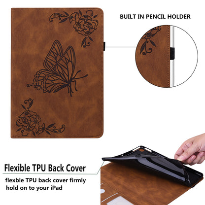 Anti-Slip Tablet Case for Samsung Galaxy Tab S9+ / S9 FE+ PU Leather Imprinted Butterfly Flower Card Holder Stand Cover