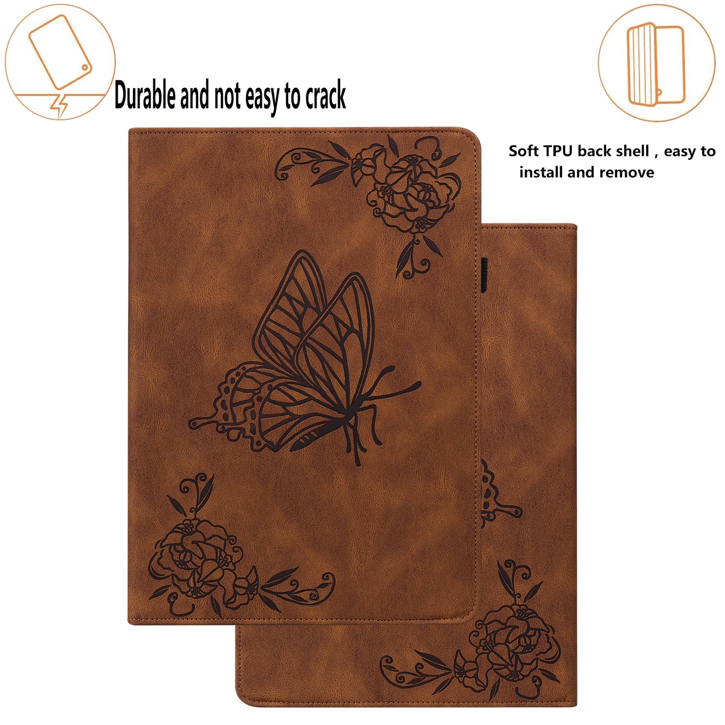 Anti-Slip Tablet Case for Samsung Galaxy Tab S9+ / S9 FE+ PU Leather Imprinted Butterfly Flower Card Holder Stand Cover