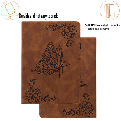 Anti-Slip Tablet Case for Samsung Galaxy Tab S9+ / S9 FE+ PU Leather Imprinted Butterfly Flower Card Holder Stand Cover