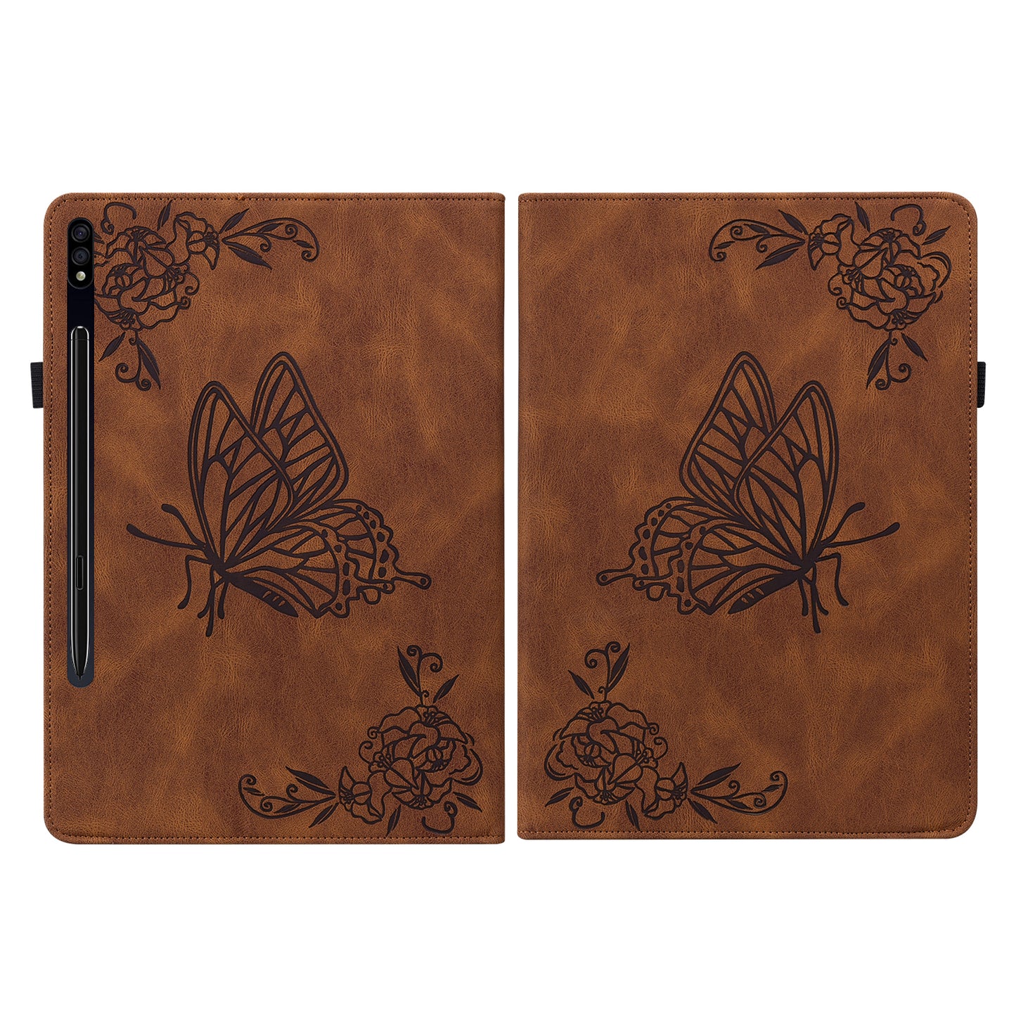 Anti-Slip Tablet Case for Samsung Galaxy Tab S9+ / S9 FE+ PU Leather Imprinted Butterfly Flower Card Holder Stand Cover