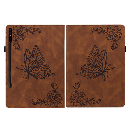 Anti-Slip Tablet Case for Samsung Galaxy Tab S9+ / S9 FE+ PU Leather Imprinted Butterfly Flower Card Holder Stand Cover