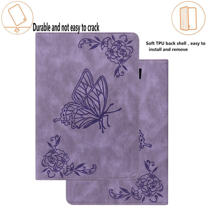 Anti-Slip Tablet Case for Samsung Galaxy Tab S9+ / S9 FE+ PU Leather Imprinted Butterfly Flower Card Holder Stand Cover