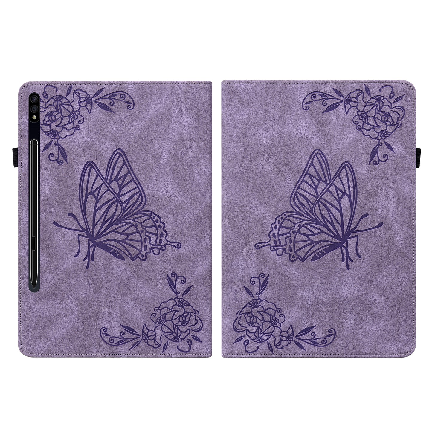 Anti-Slip Tablet Case for Samsung Galaxy Tab S9+ / S9 FE+ PU Leather Imprinted Butterfly Flower Card Holder Stand Cover