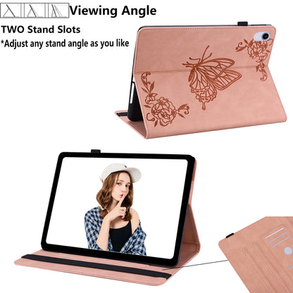 Anti-Slip Tablet Case for Samsung Galaxy Tab S9+ / S9 FE+ PU Leather Imprinted Butterfly Flower Card Holder Stand Cover