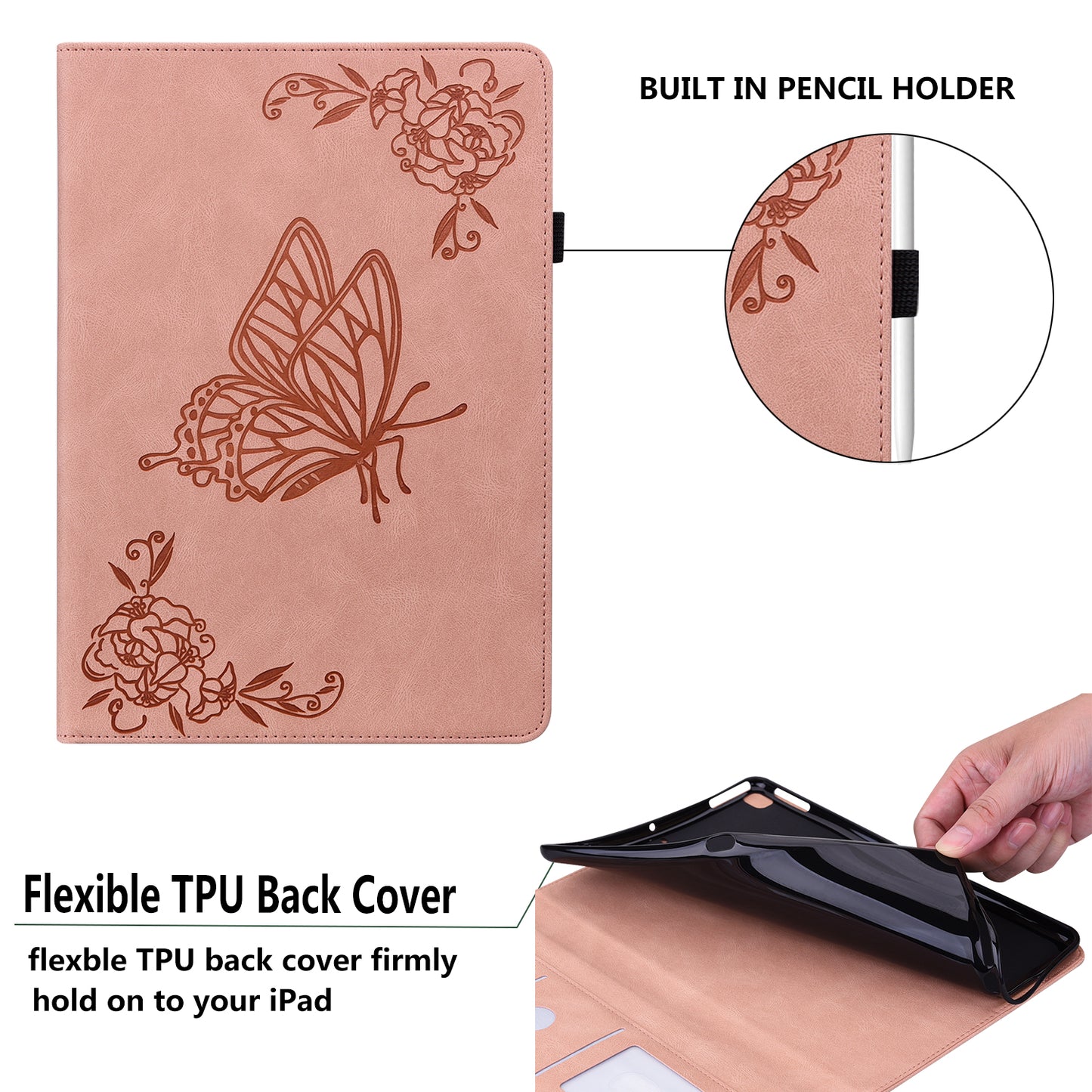 Anti-Slip Tablet Case for Samsung Galaxy Tab S9+ / S9 FE+ PU Leather Imprinted Butterfly Flower Card Holder Stand Cover