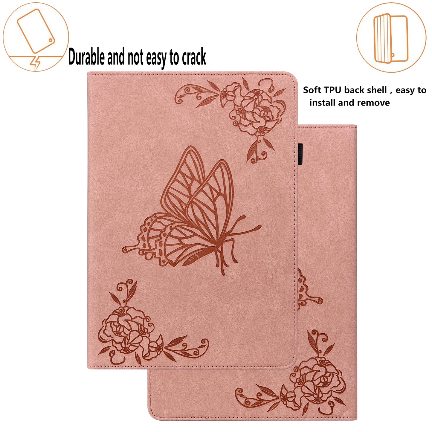 Anti-Slip Tablet Case for Samsung Galaxy Tab S9+ / S9 FE+ PU Leather Imprinted Butterfly Flower Card Holder Stand Cover