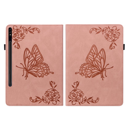 Anti-Slip Tablet Case for Samsung Galaxy Tab S9+ / S9 FE+ PU Leather Imprinted Butterfly Flower Card Holder Stand Cover