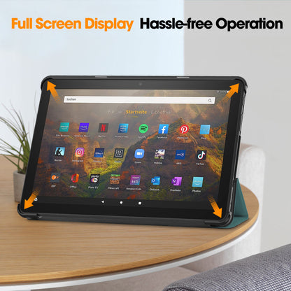 For Amazon Fire HD 10 (2023) Smart Tablet Case Tri-Fold Stand PU Leather Full Body Protective Cover