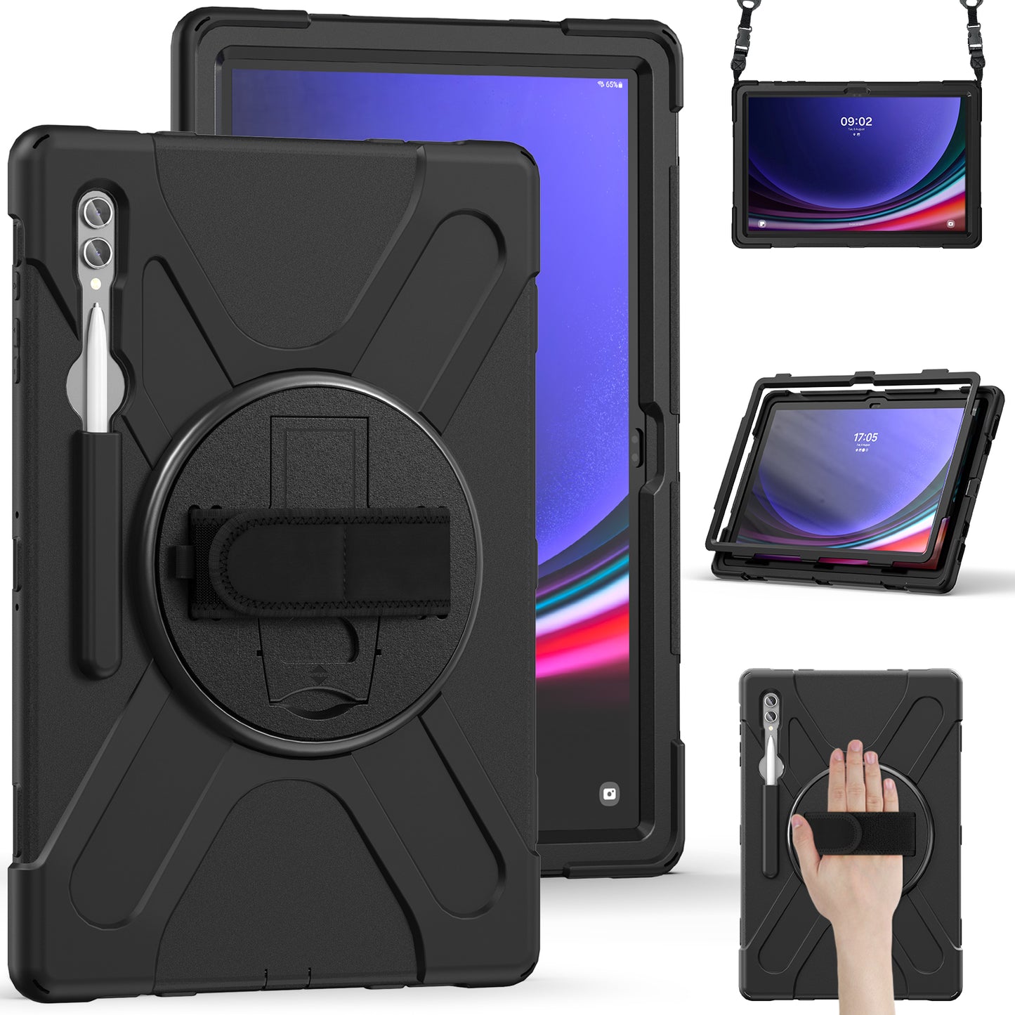 For Samsung Galaxy Tab S9 Ultra X910  /  S8 Ultra X900  /  X906 PC+Silicone Tablet Case Hand Band Kickstand with Shoulder Strap