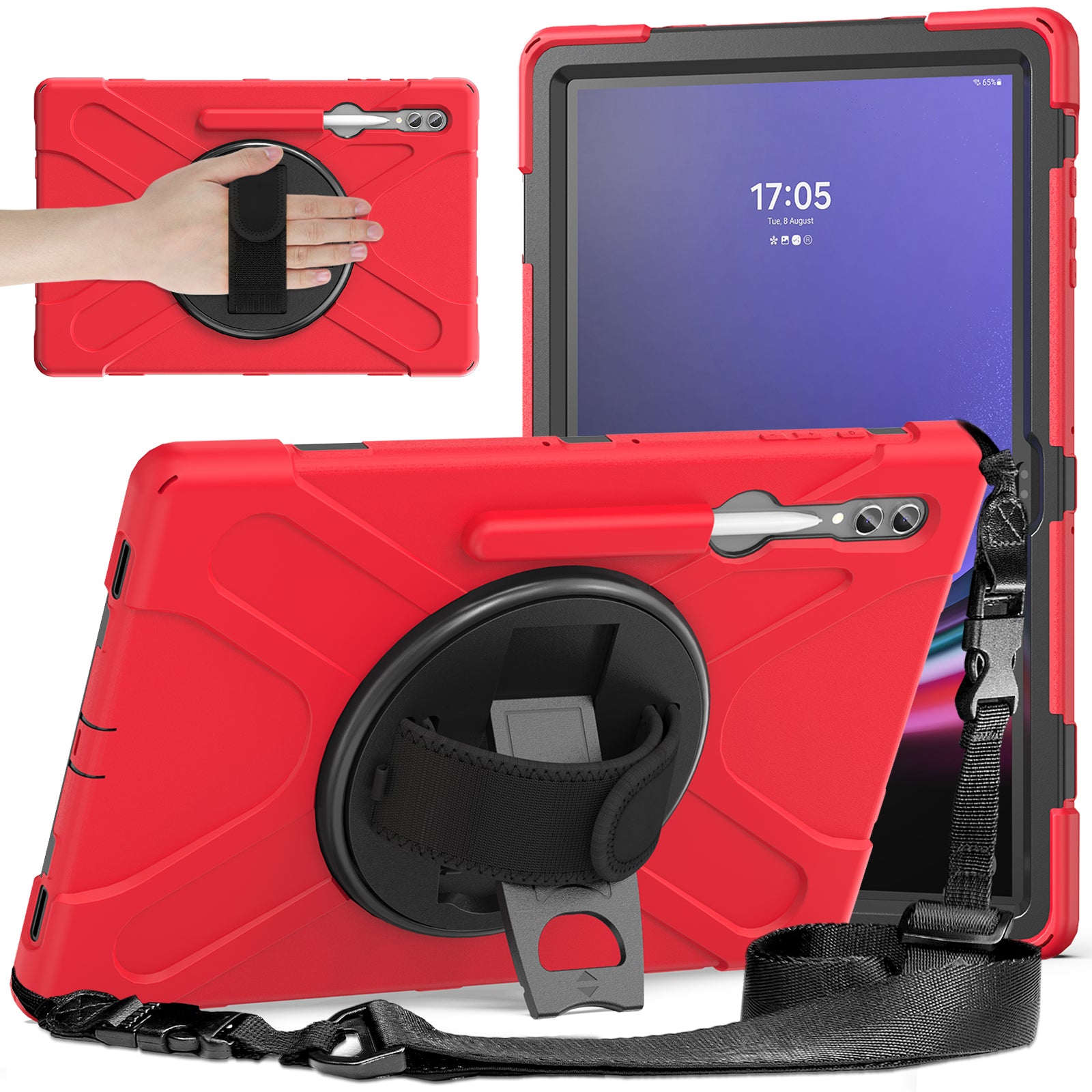 For Samsung Galaxy Tab S9 Ultra X910  /  S8 Ultra X900  /  X906 PC+Silicone Tablet Case Hand Band Kickstand with Shoulder Strap