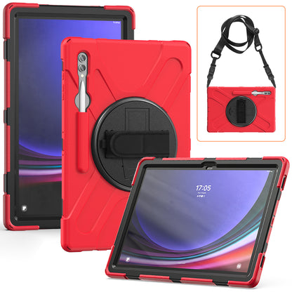 For Samsung Galaxy Tab S9 Ultra X910  /  S8 Ultra X900  /  X906 PC+Silicone Tablet Case Hand Band Kickstand with Shoulder Strap