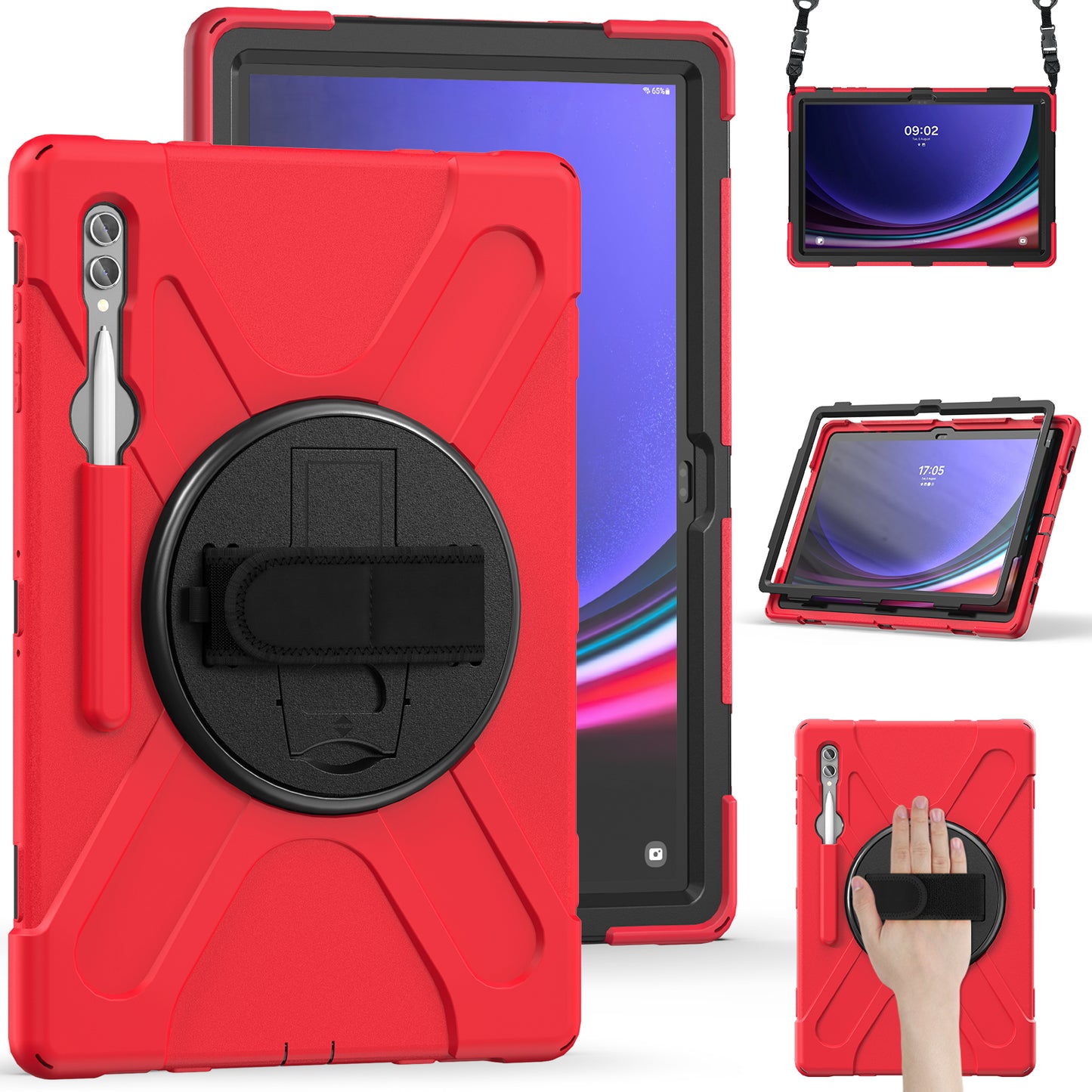 For Samsung Galaxy Tab S9 Ultra X910  /  S8 Ultra X900  /  X906 PC+Silicone Tablet Case Hand Band Kickstand with Shoulder Strap