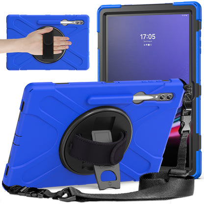 For Samsung Galaxy Tab S9 Ultra X910  /  S8 Ultra X900  /  X906 PC+Silicone Tablet Case Hand Band Kickstand with Shoulder Strap