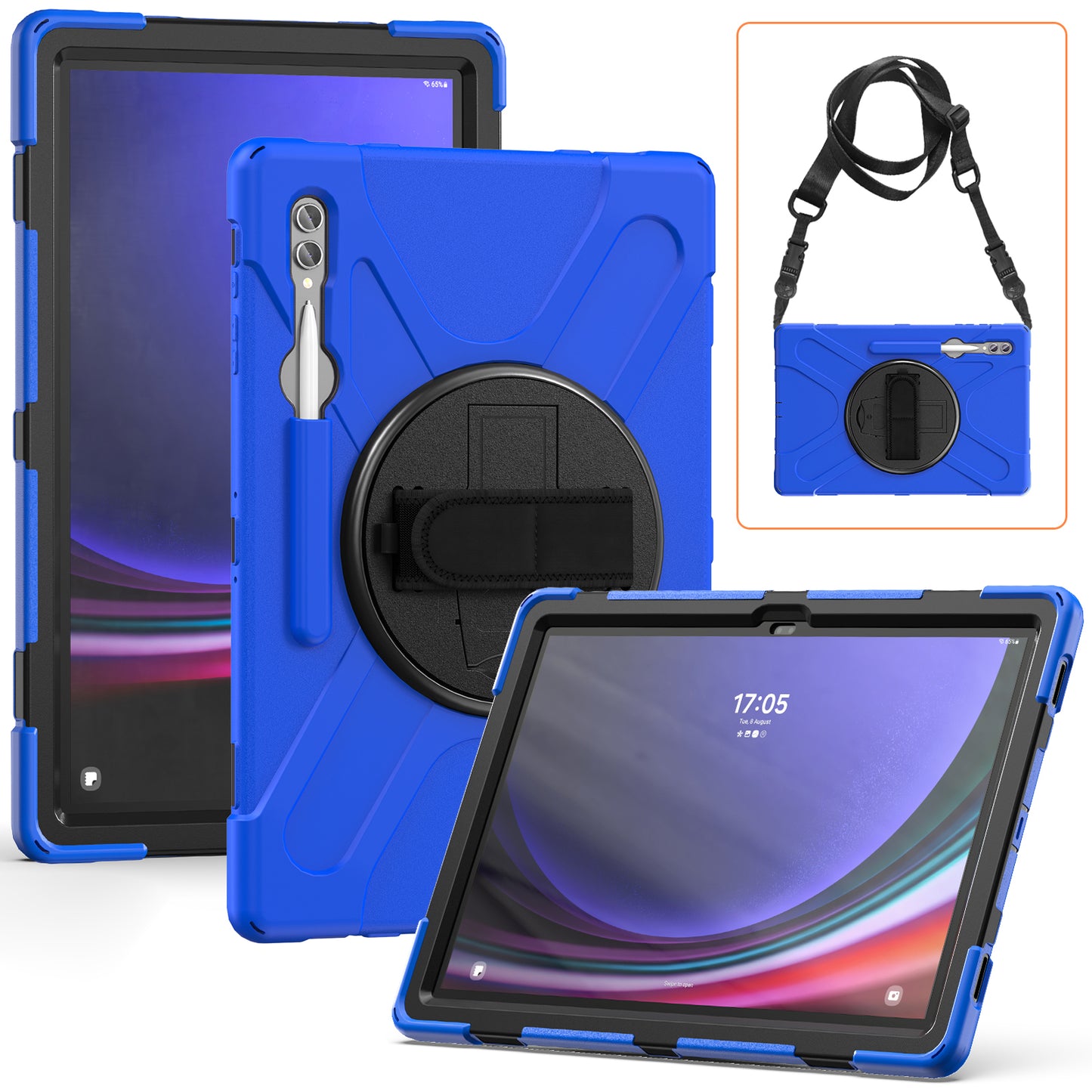 For Samsung Galaxy Tab S9 Ultra X910  /  S8 Ultra X900  /  X906 PC+Silicone Tablet Case Hand Band Kickstand with Shoulder Strap