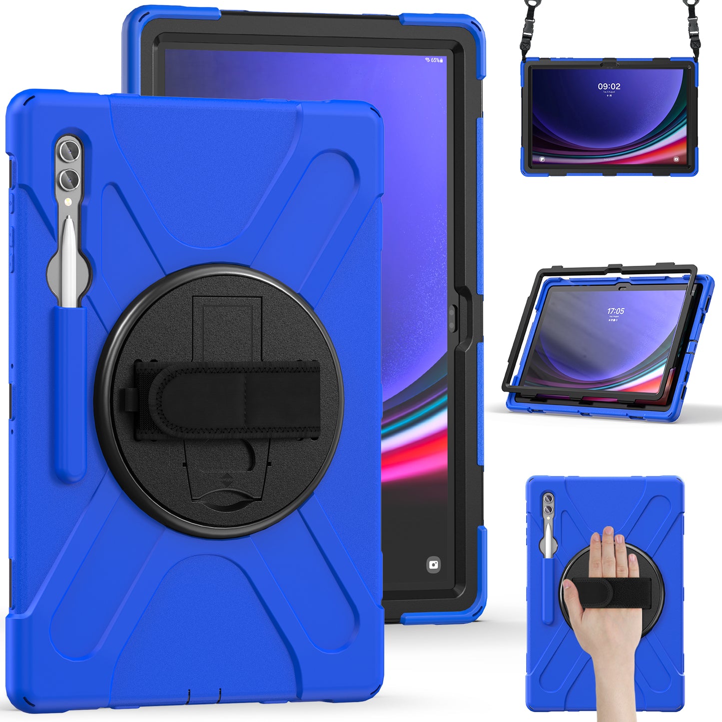 For Samsung Galaxy Tab S9 Ultra X910  /  S8 Ultra X900  /  X906 PC+Silicone Tablet Case Hand Band Kickstand with Shoulder Strap